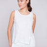 Charlie B Sleeveless Linen Top with Slit - White - Image 1