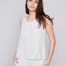 Charlie B Sleeveless Linen Top with Slit - Natural - Image 1