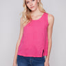 Charlie B Sleeveless Linen Top with Slit - Punch - Image 1