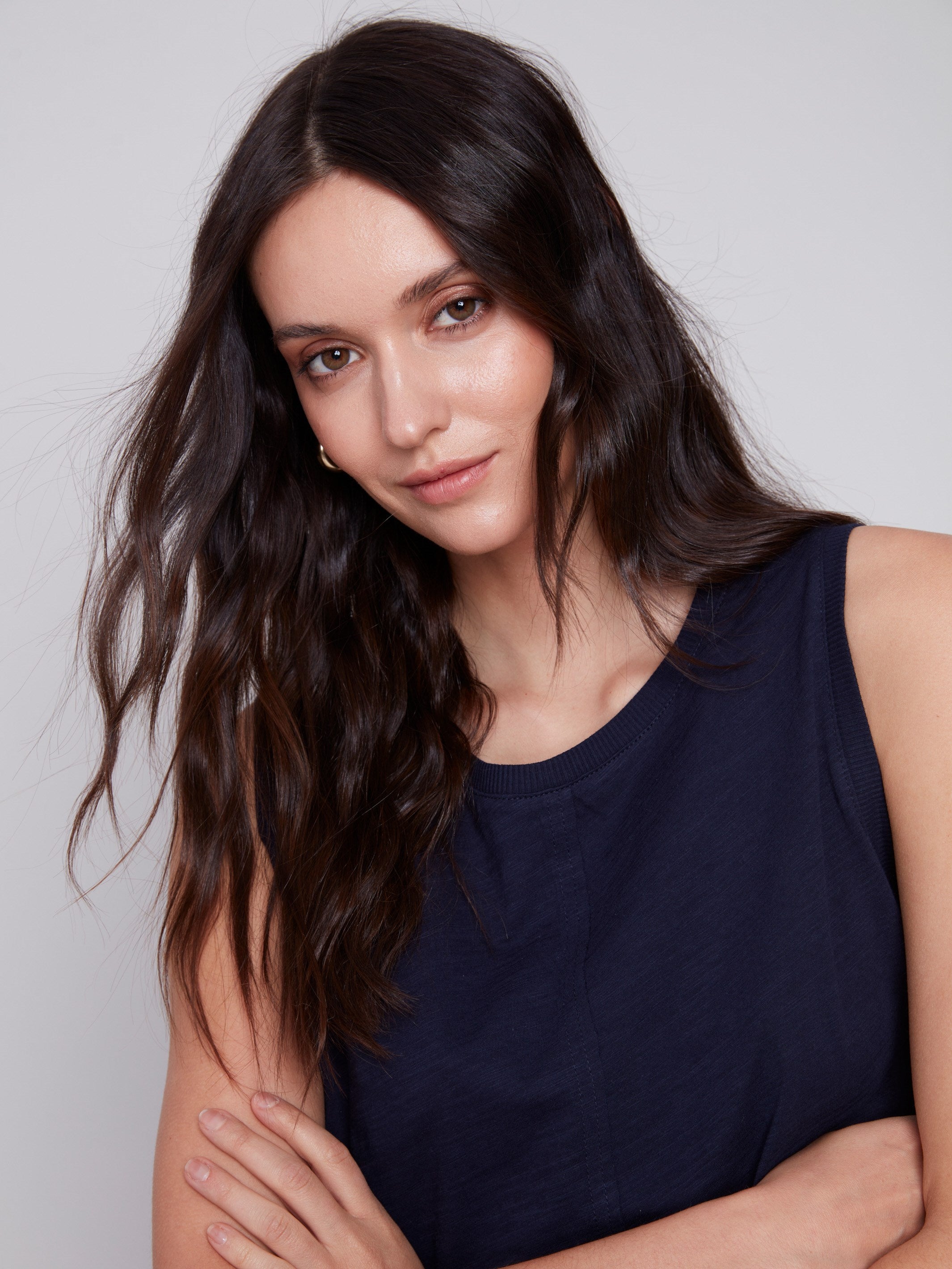 Women's Sleeveless Organic Cotton Top Navy Charlie B