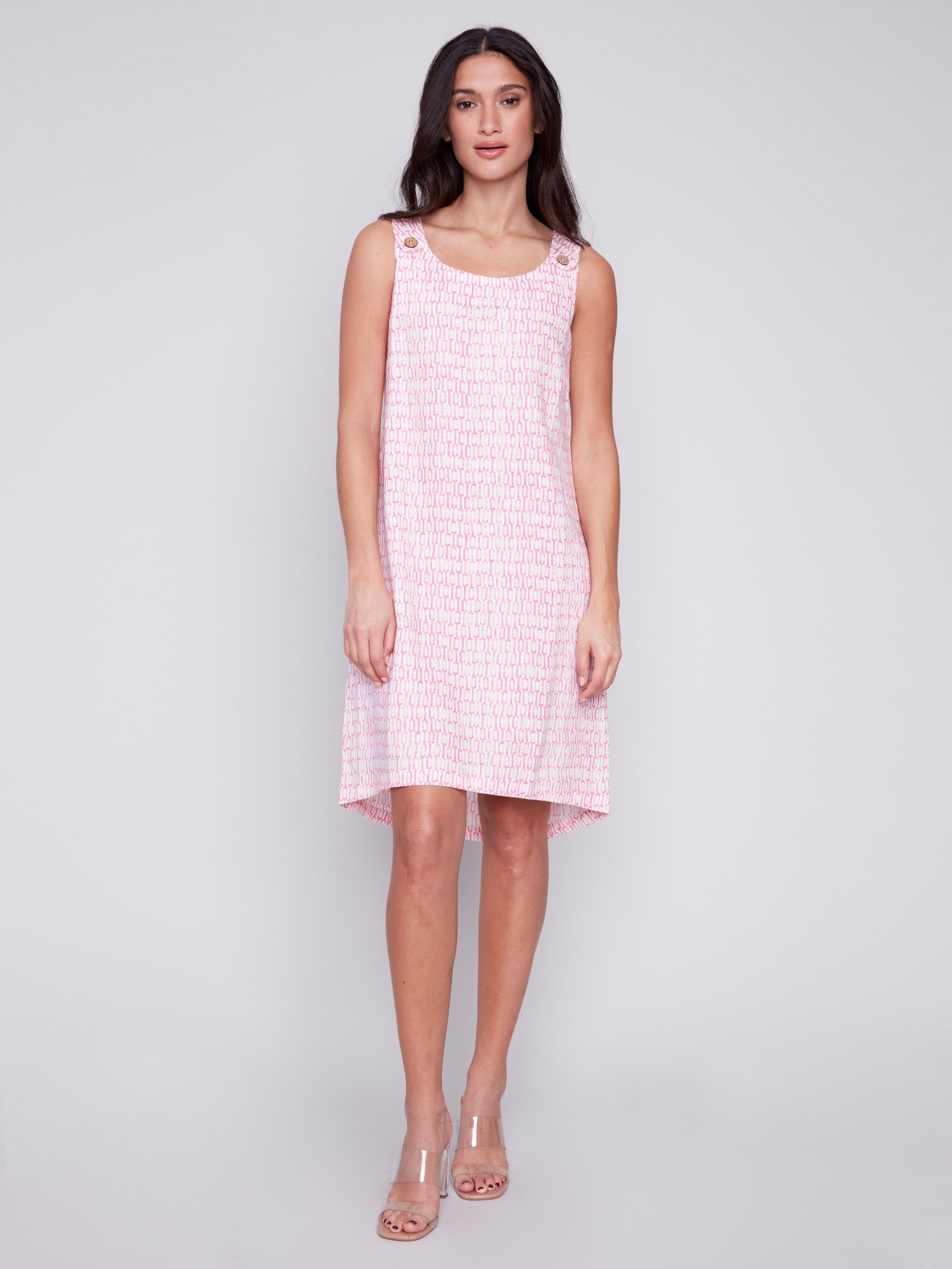 Charlie B Sleeveless Printed A-Line Linen Dress - Flamingo - Image 2