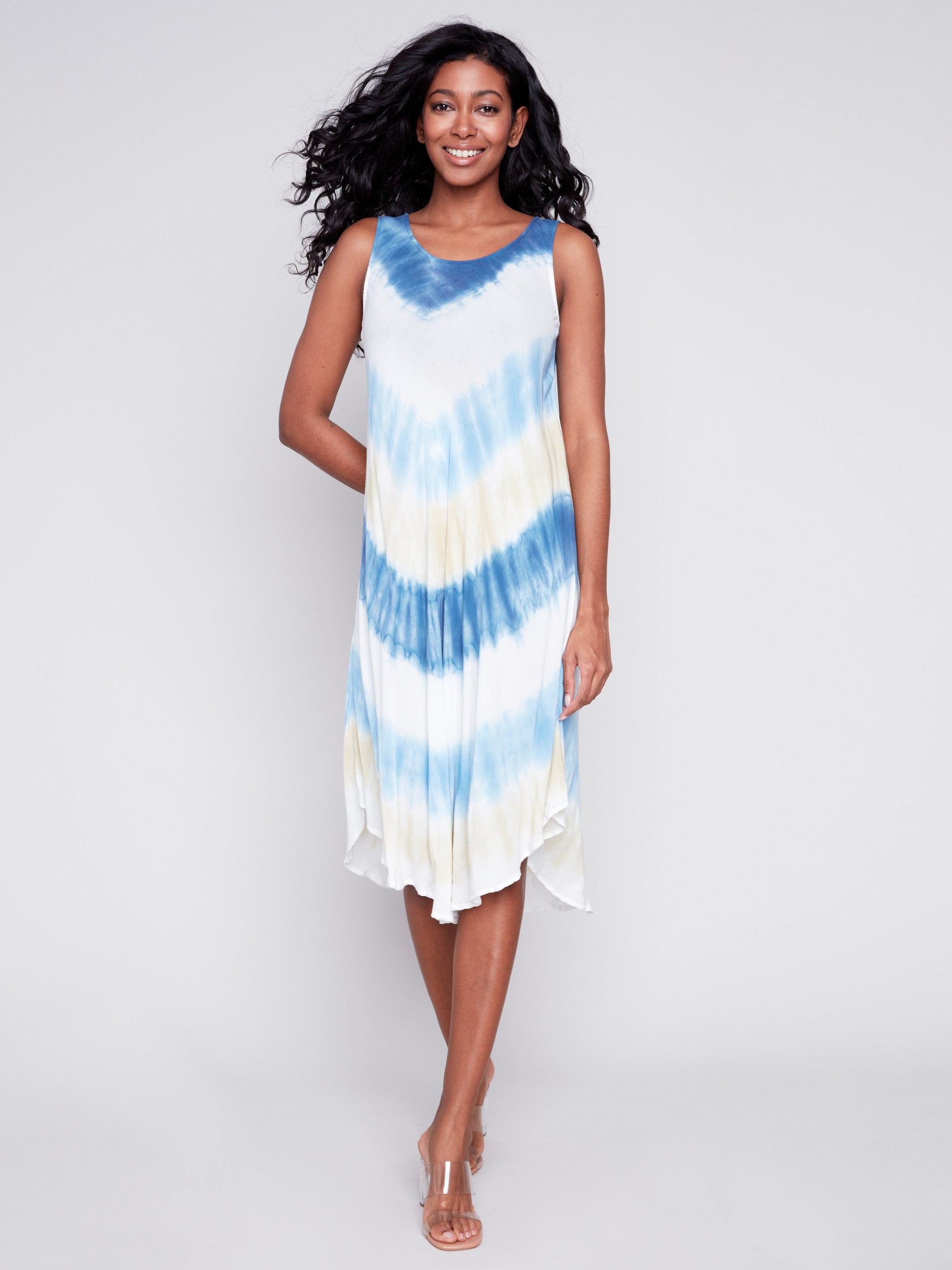 Charlie B Sleeveless Printed Rayon Dress - Blue - Image 4