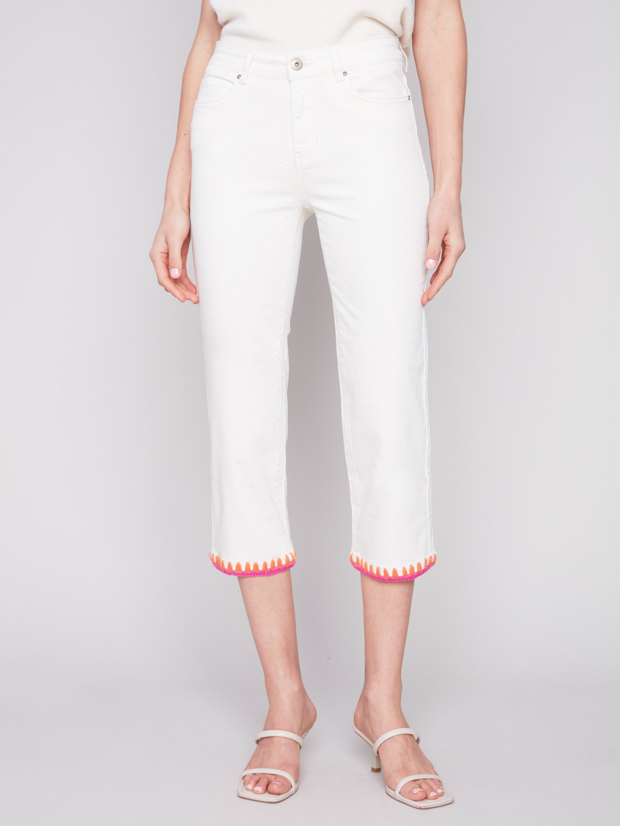 Charlie B Straight Leg Jeans with Embroidered Stitch Hem - Natural - Image 2