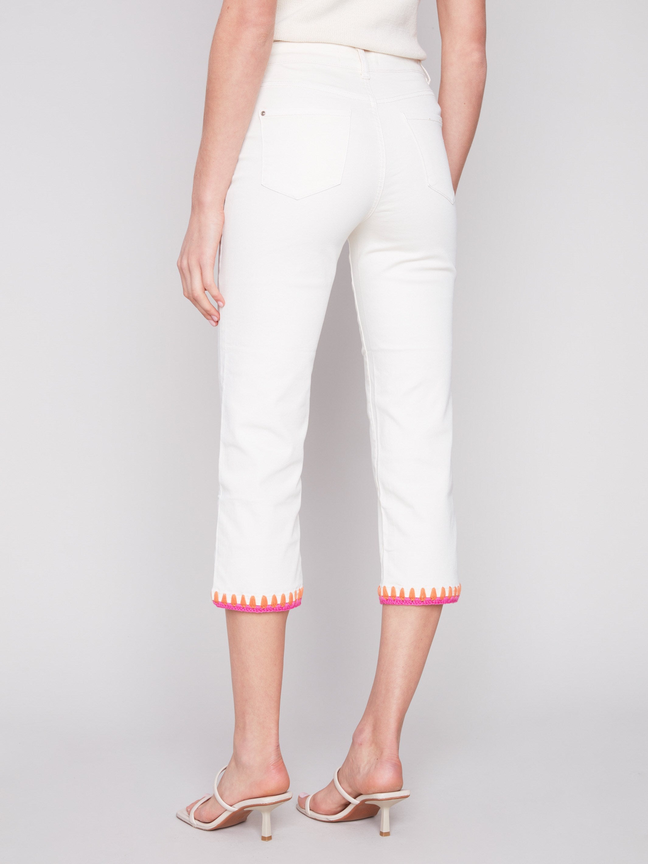 Charlie B Straight Leg Jeans with Embroidered Stitch Hem - Natural - Image 3