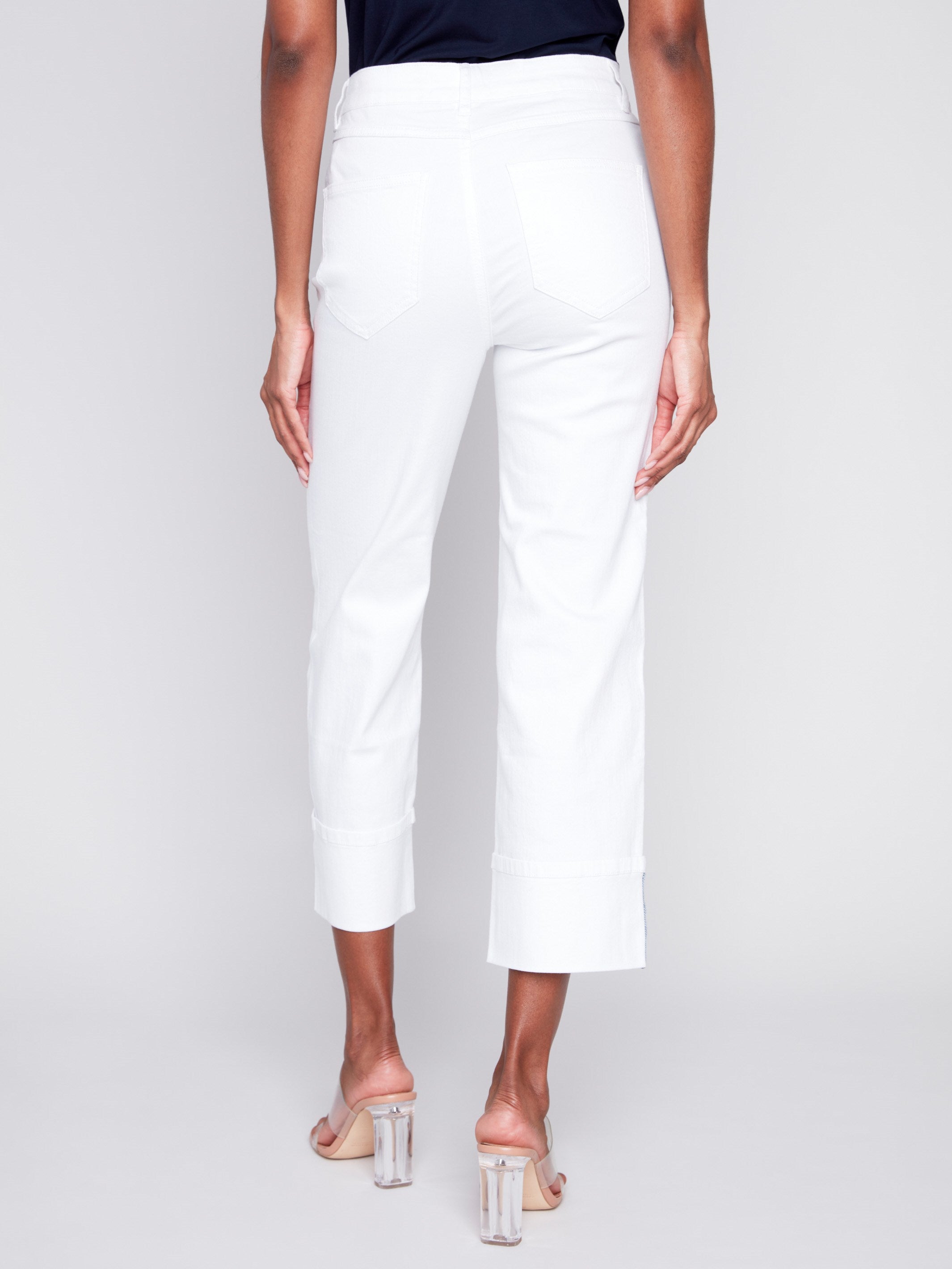 Charlie B Straight Leg Jeans with Folded Cuff - White - Image 3