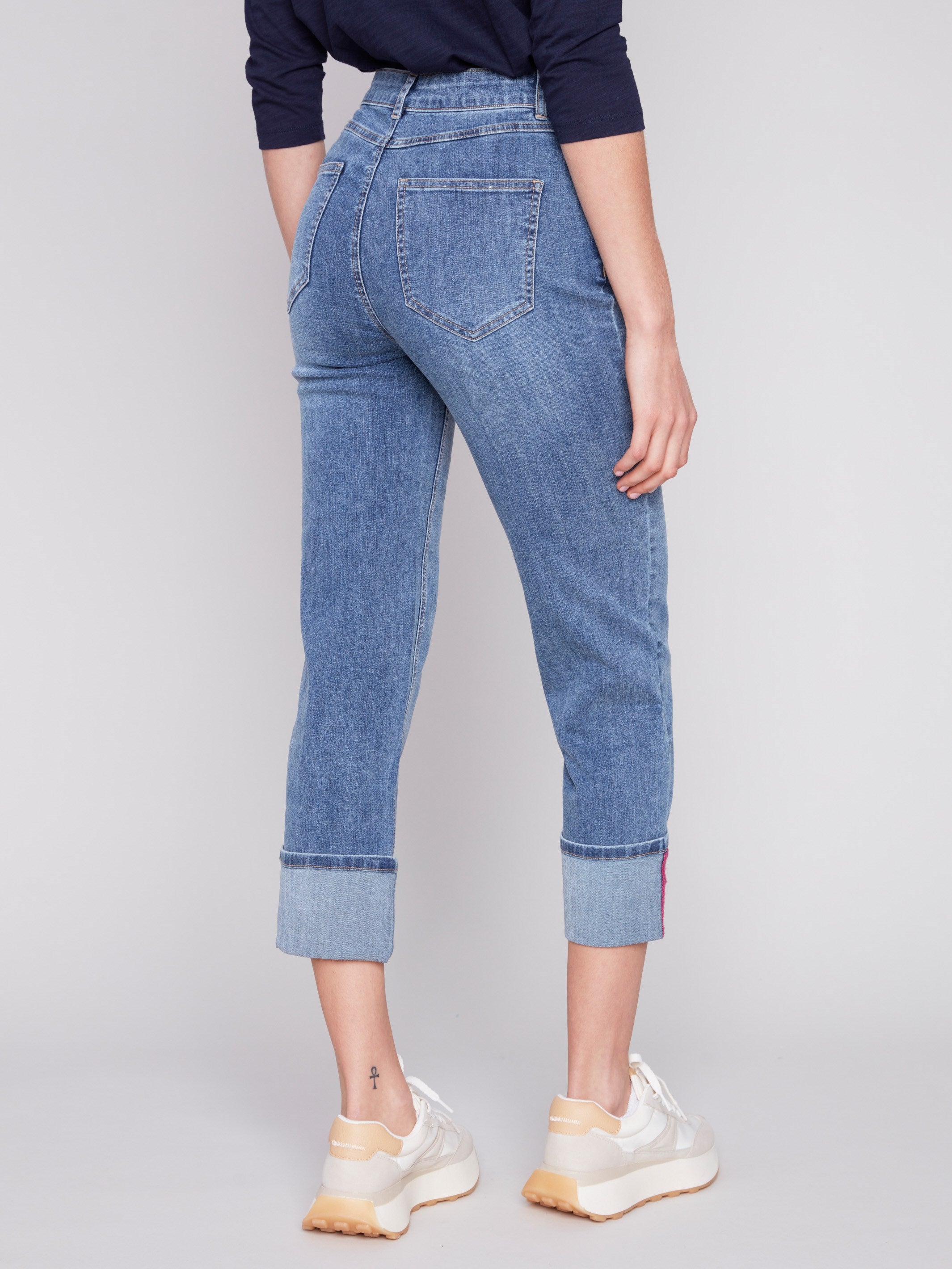 Charlie B Straight Leg Jeans with Folded Cuff - Medium Blue - Image 3