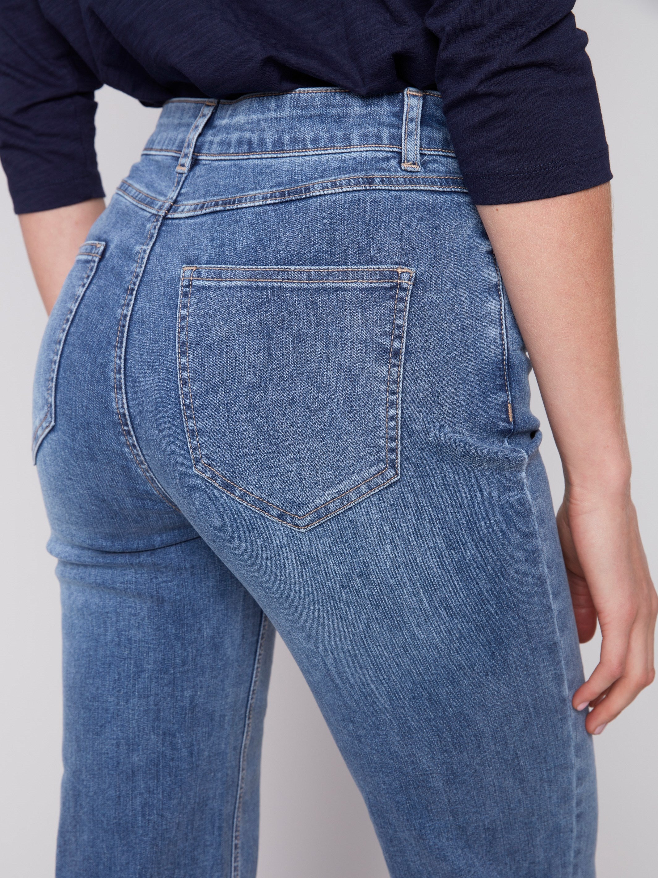 Women's Straight Leg Blue Jeans | Folded Cuff | Charlie B