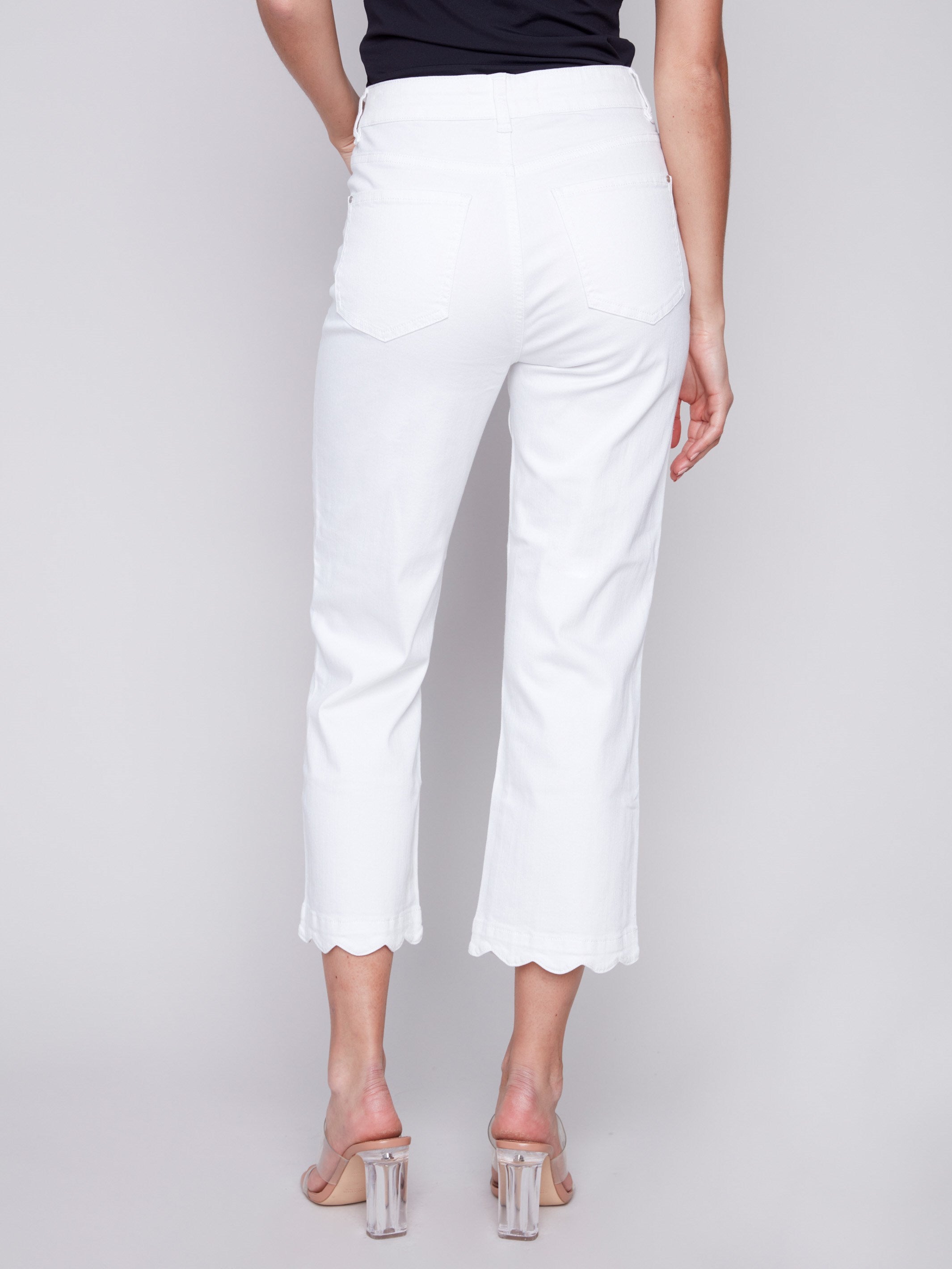 Charlie B Straight Leg Twill Jeans with Scallop Hem - White - Image 3