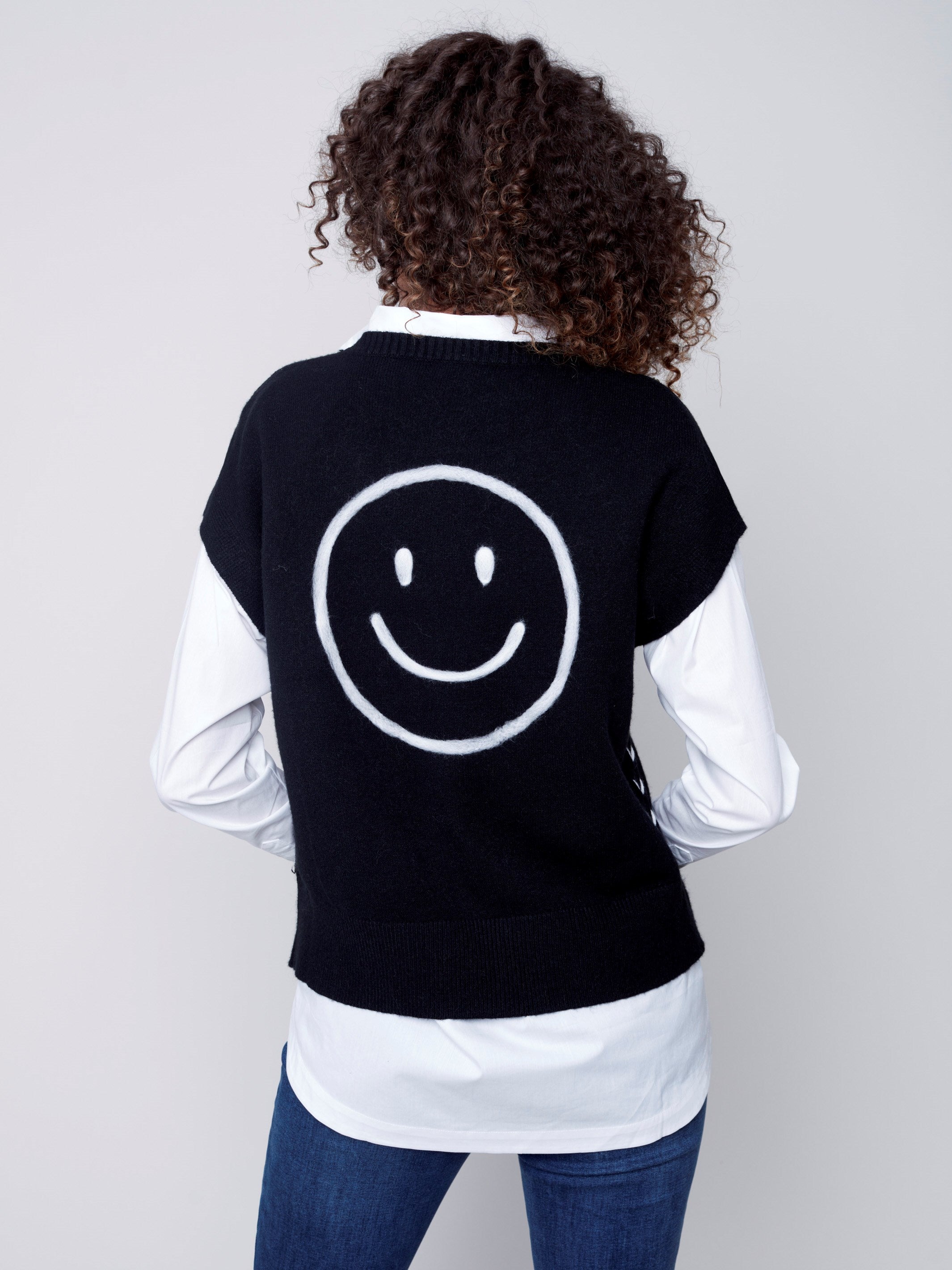 Sweater Vest with Smiley Detail - Smiley