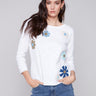 Charlie B Sweater with Flower Patches - White - Image 1