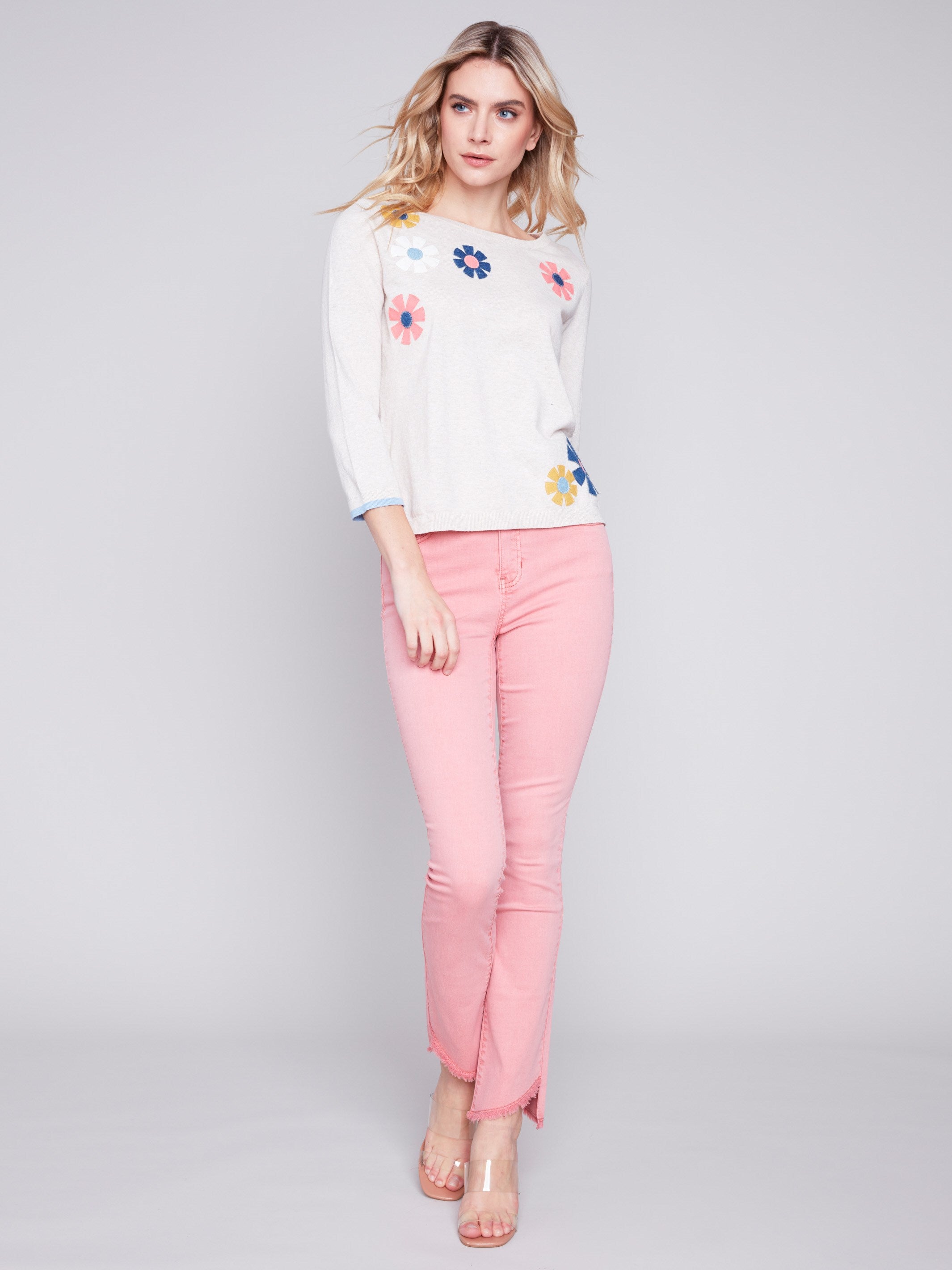 Charlie B Sweater with Flower Patches - Beige - Image 2