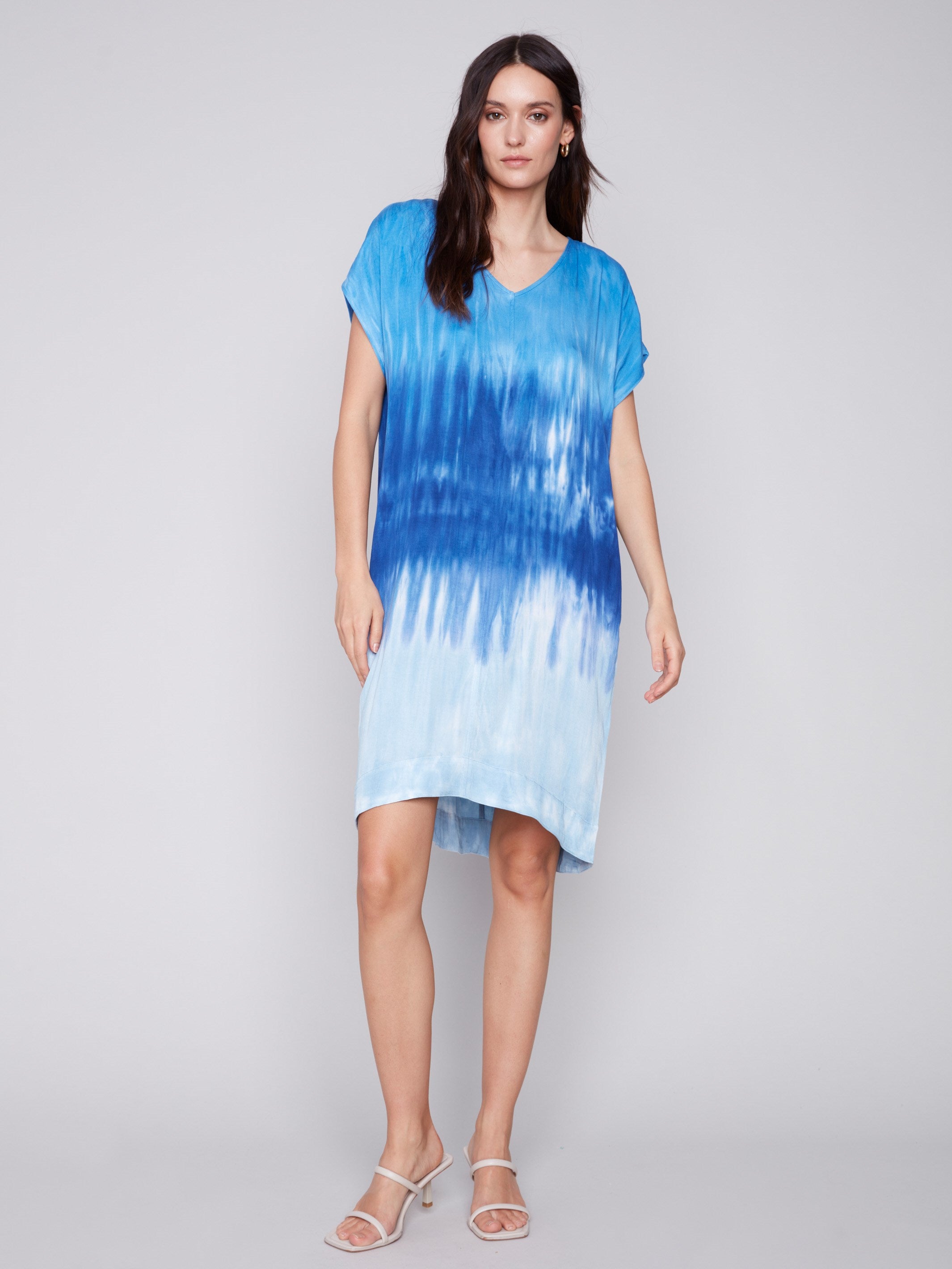 Charlie B Tie-Dye Dress with Dolman Sleeves - Sky - Image 2