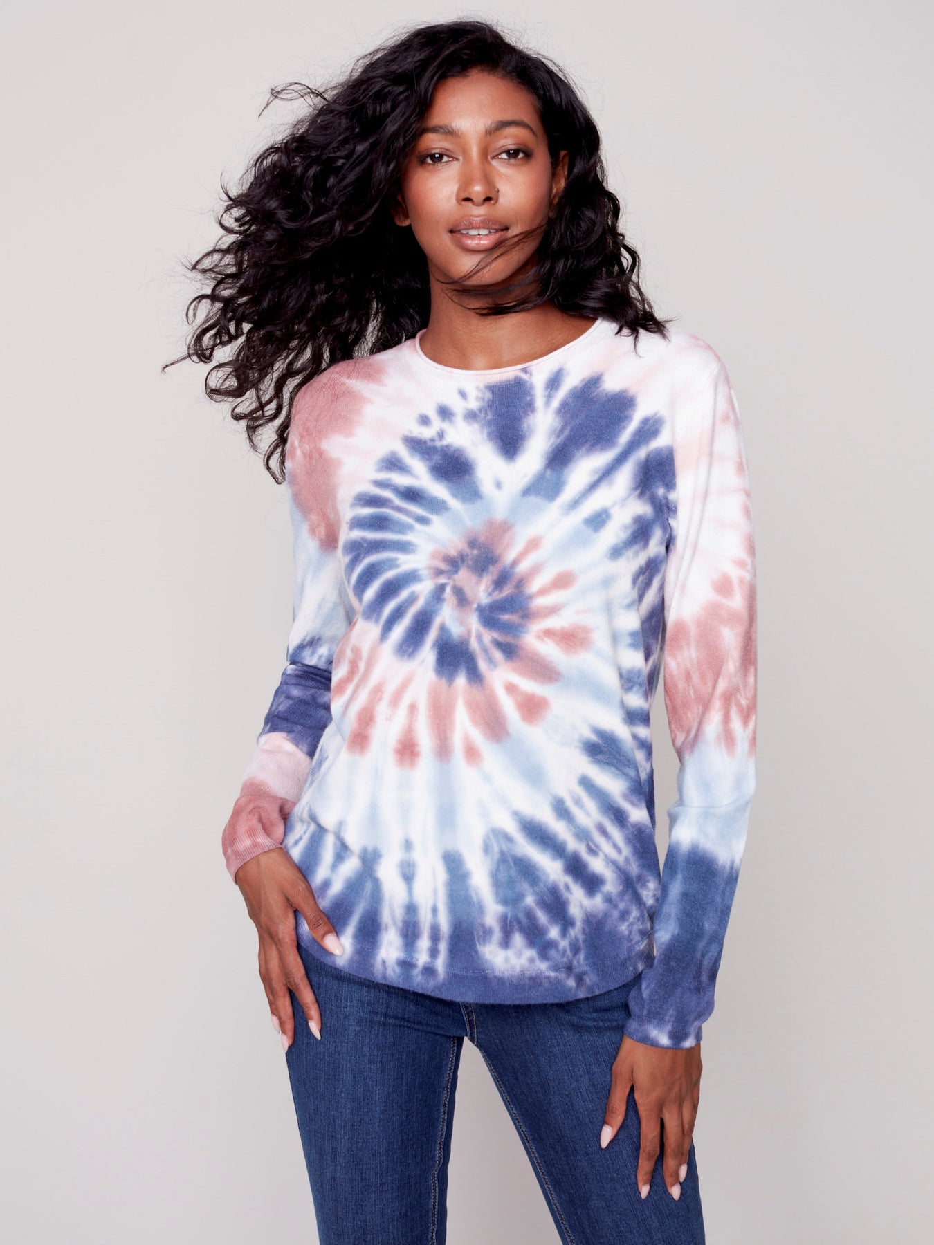 Tie Dye Sweater with Round Hem - Powder, Xs