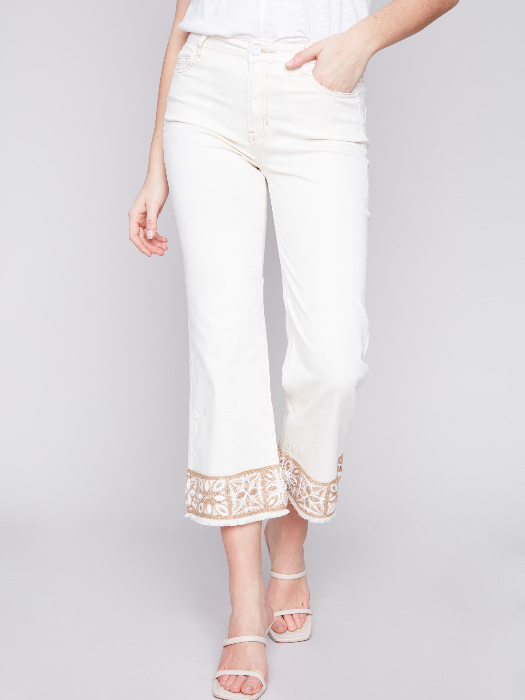 Charlie B Twill Pants with Crochet Cuff - Natural - Image 2
