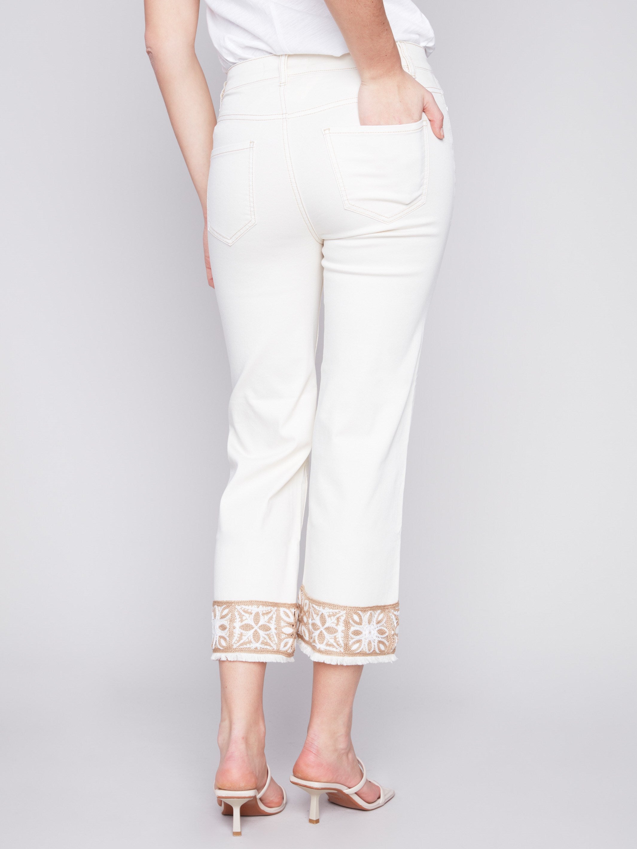Charlie B Twill Pants with Crochet Cuff - Natural - Image 3