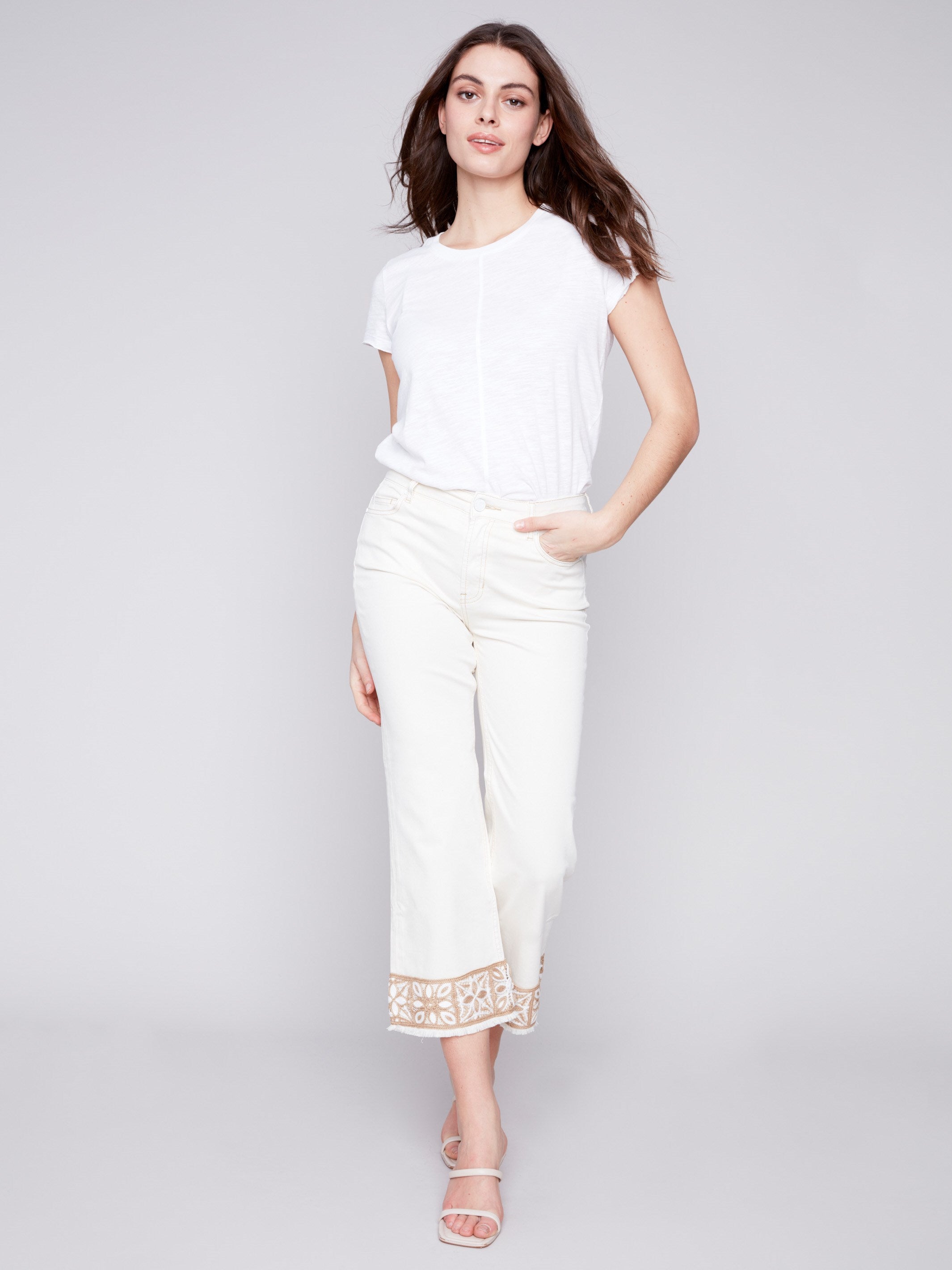 Charlie B Twill Pants with Crochet Cuff - Natural - Image 4