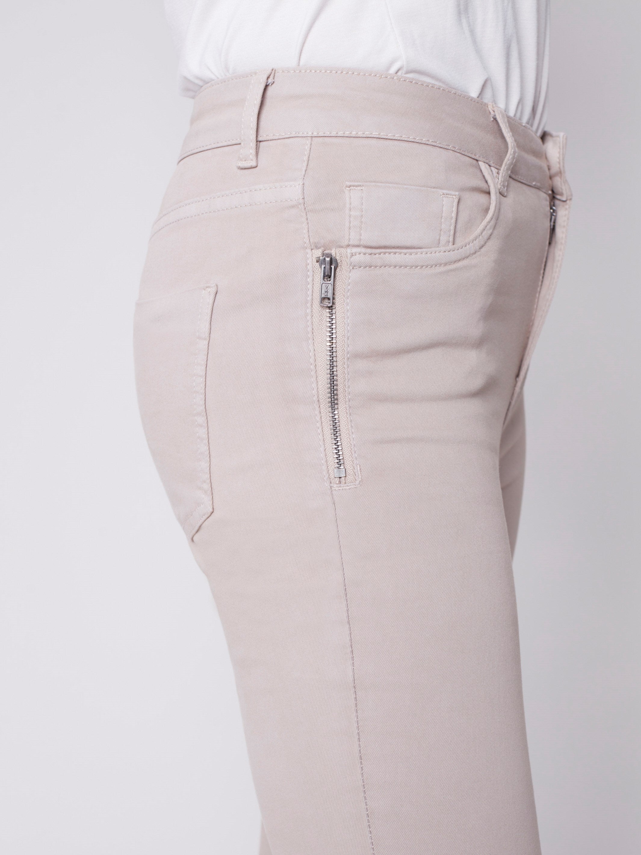 Twill Pants with Zipper Pocket Detail - Almond