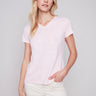 Charlie B V-Neck Linen T-Shirt - Lotus - Image 1