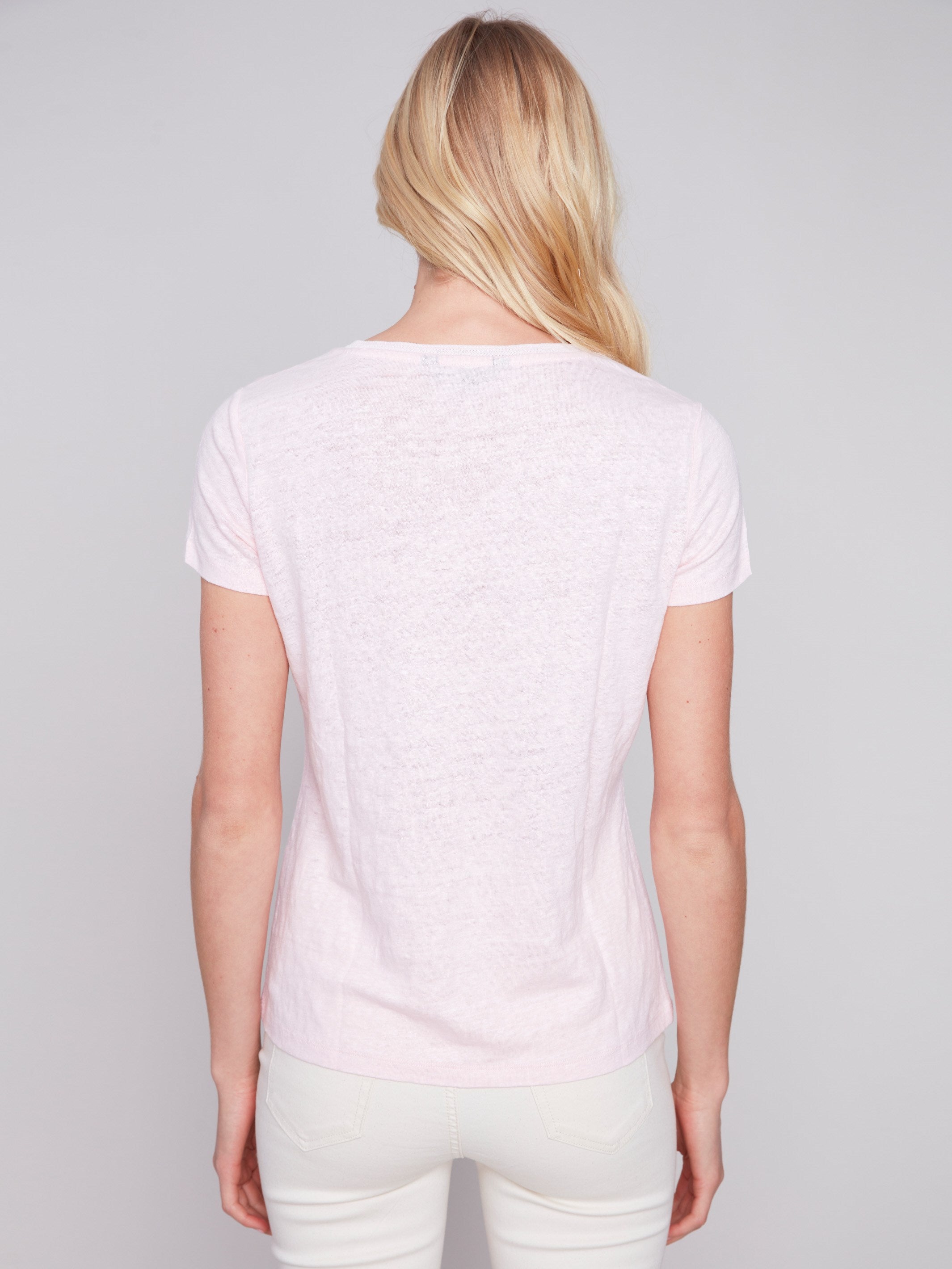Charlie B V-Neck Linen T-Shirt - Lotus - Image 2