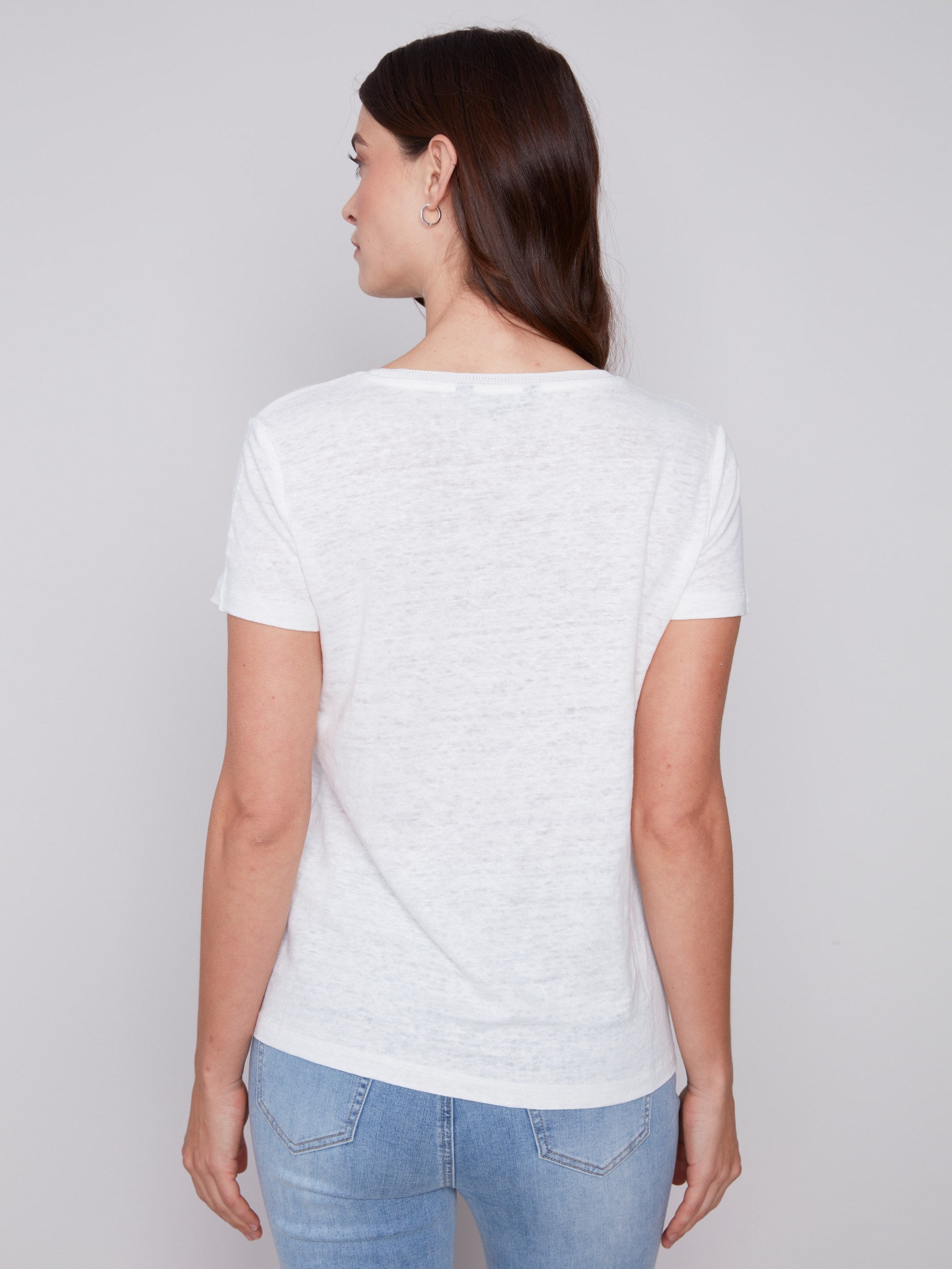 Charlie B Foil Printed Linen V-Neck Short Sleeve Bluebell