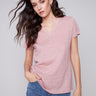 Charlie B V-Neck Linen T-Shirt - Dusty Rose - Image 1