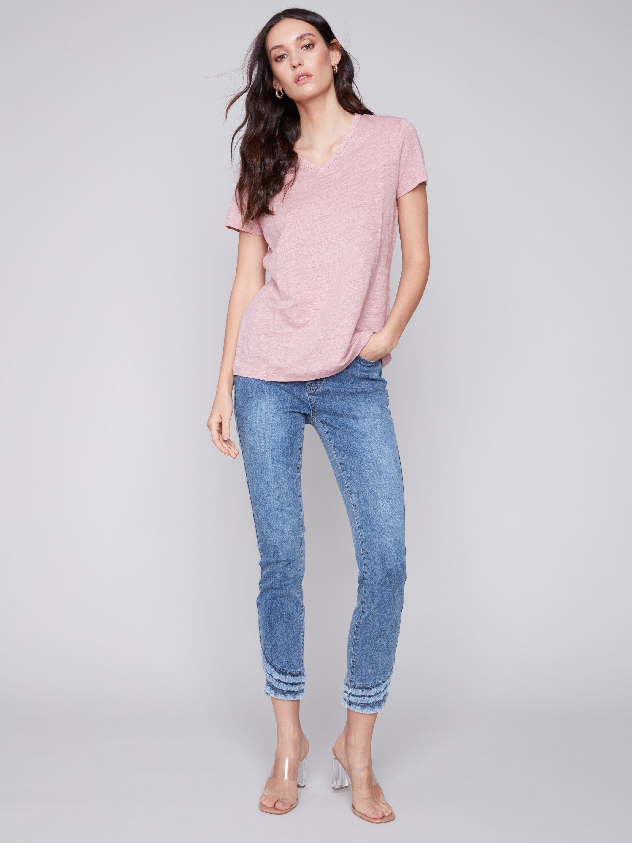 V-Neck Linen T-Shirt - Dusty Rose
