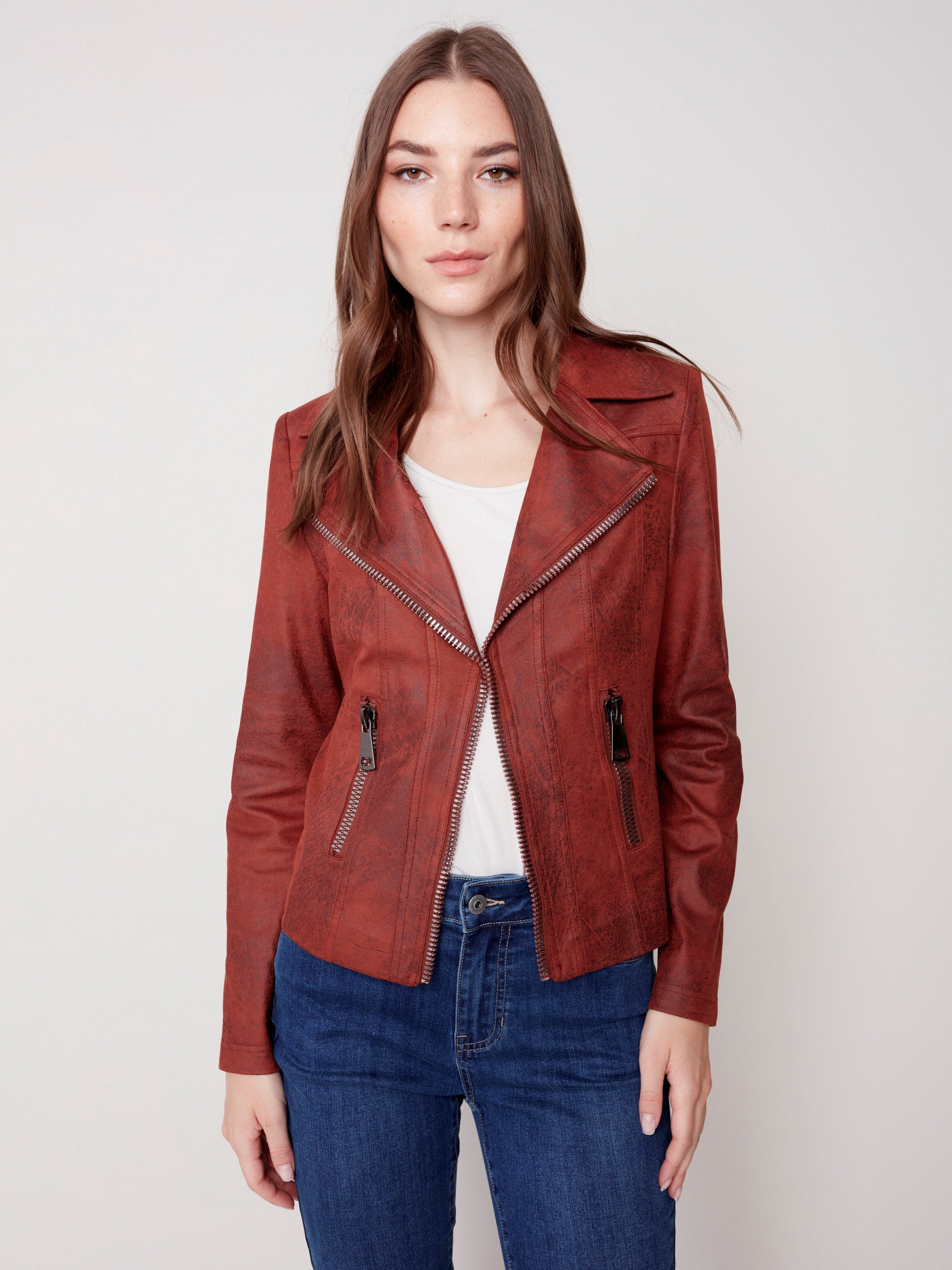 Vintage Faux Leather Perfecto Jacket - Cinnamon