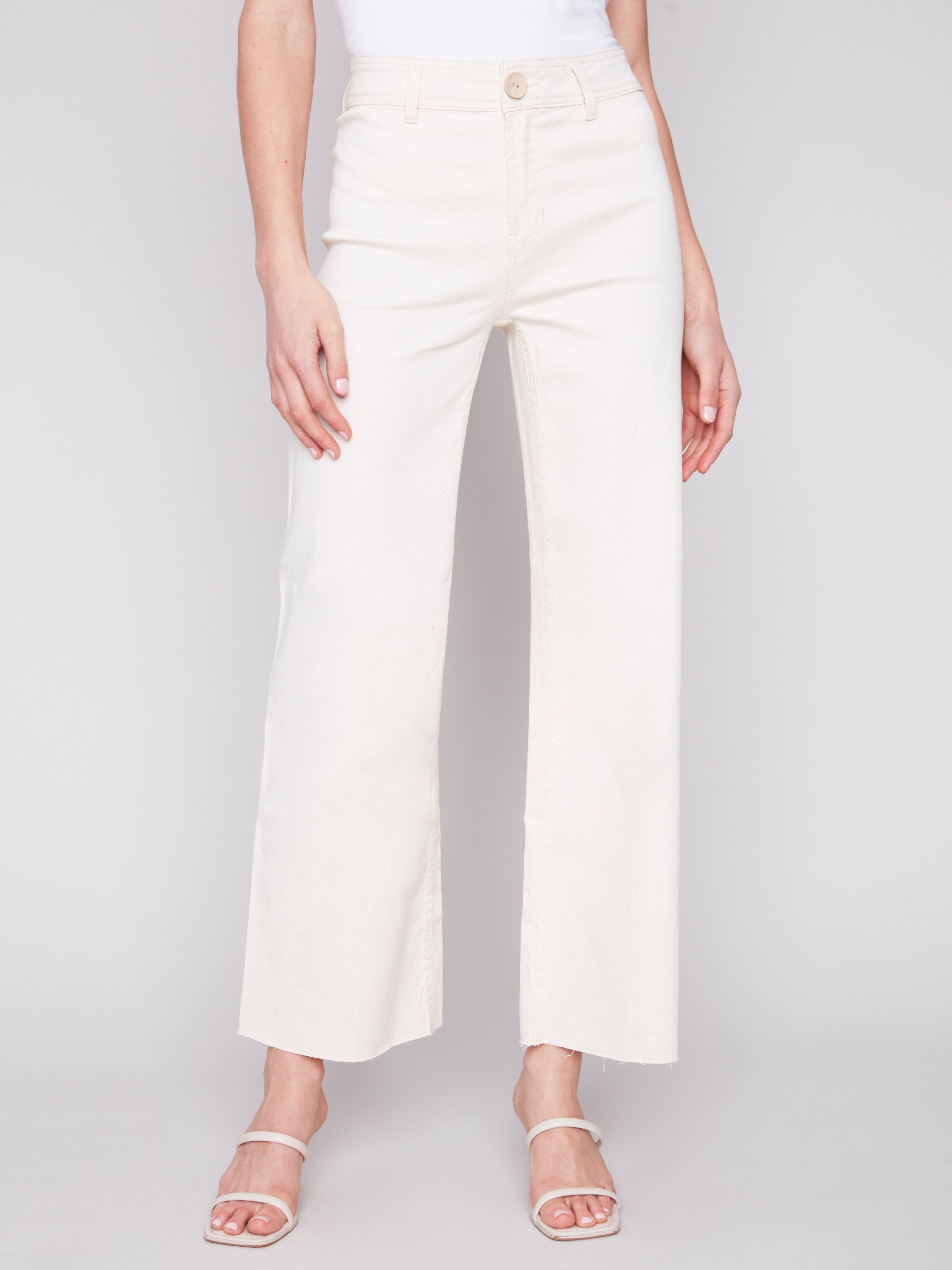 Charlie B Wide Leg Twill Jeans with Raw Hem - Natural - Image 2